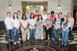 160654, group shots of Dr. John Vincent with Research Experiences for Undergraduates (REU) students in chemistry labs, shot 06-03-16